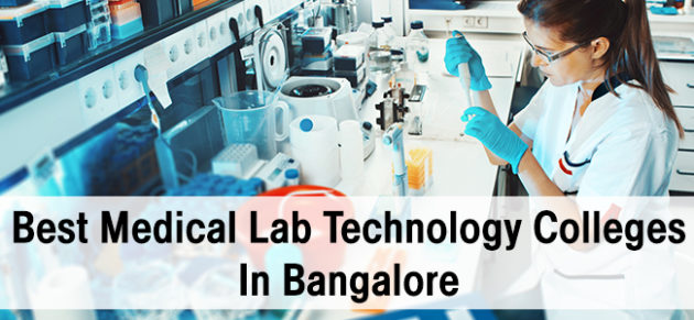 Laboratory in background with the text Best Medical Laboratory Technology Colleges in Bangalore in foreground